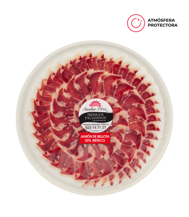 100 gr. Jamón de Bellota ibérico 50% raza ibérica en Atmósfera Protectora