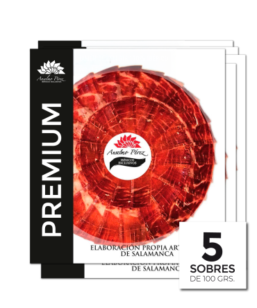 pack de 5 sobres 100 gr. de jamón de bellota 100% ibérico “gran reserva premium”