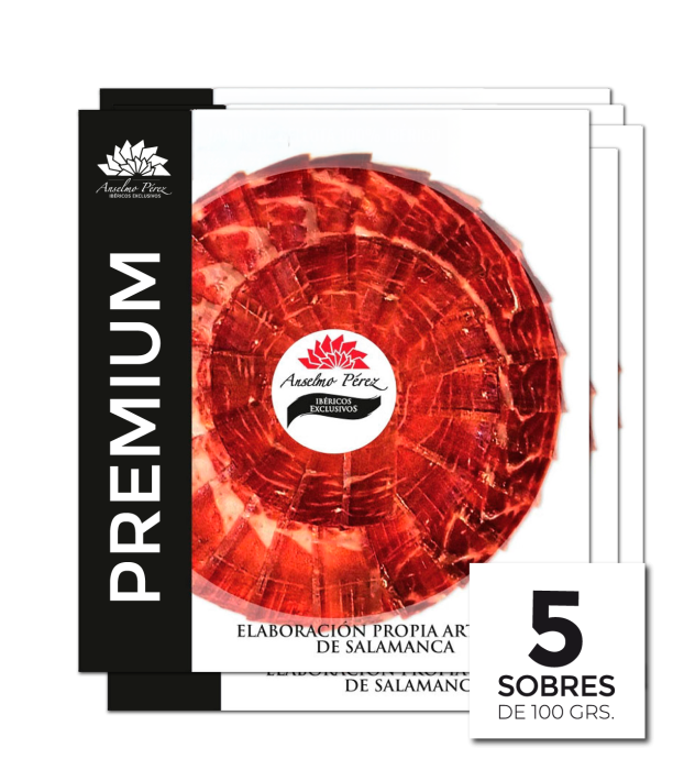 pack de 5 sobres 100 gr. de jamón de bellota 100% ibérico “gran reserva premium”