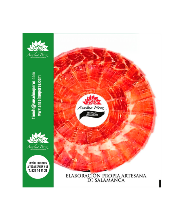 Loncheado a cuchillo de jamón de cebo de campo ibérico 75% raza ibérica.